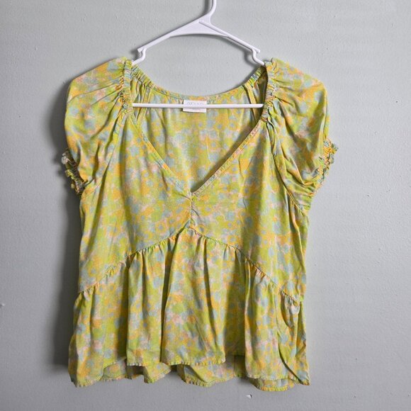 Abound Tops - Abound Yellow Floral Shirt Women's Small V-Neck Puff Sleeve NWOT